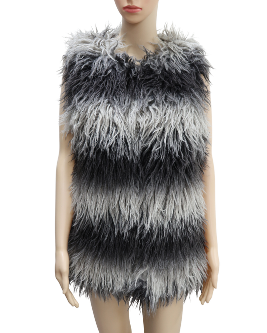 Manteau sans manches noir & gris en fourrure - CKS - S