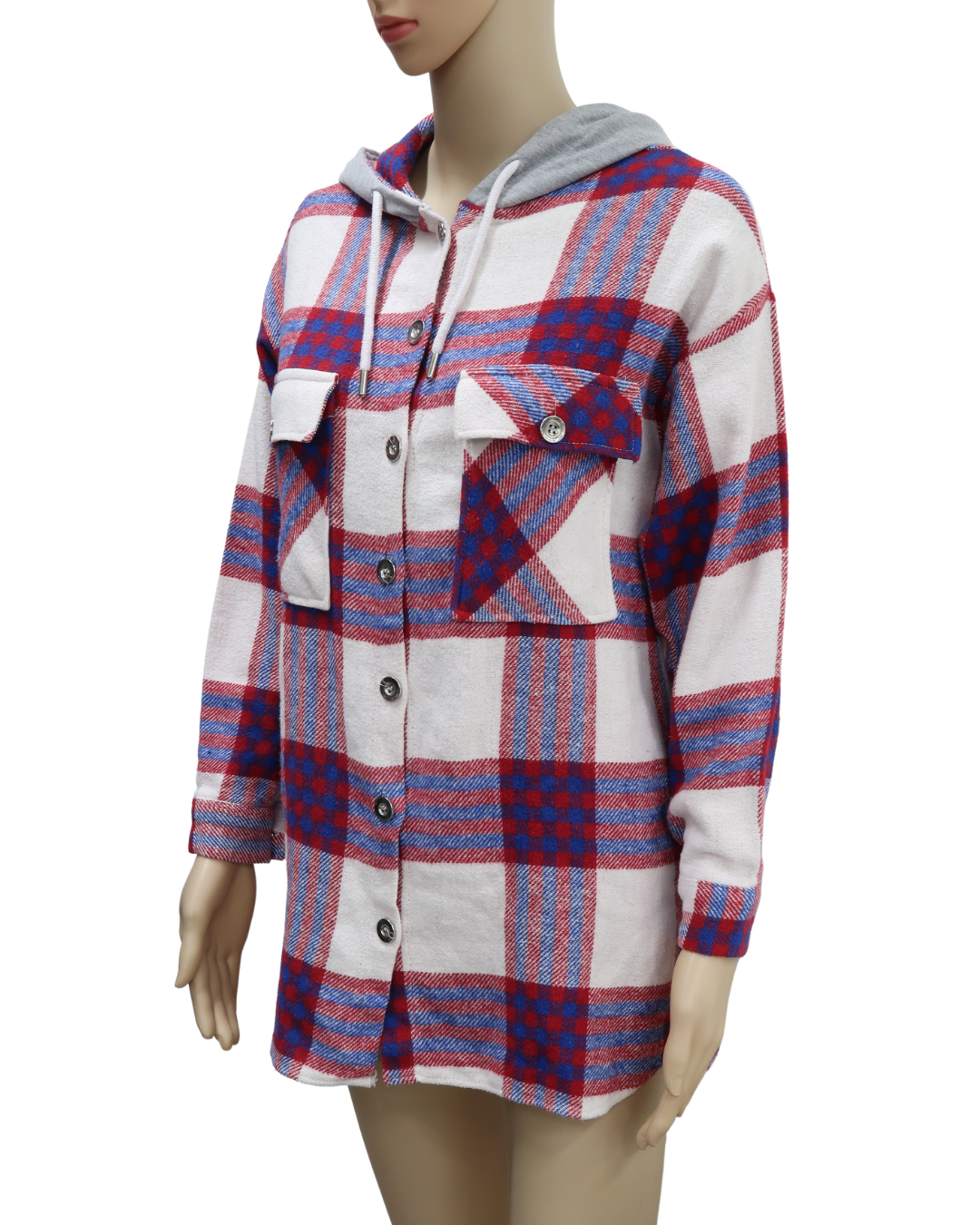 Veste style chemise à capuche et à carreaux crème - Polo Live - S/M