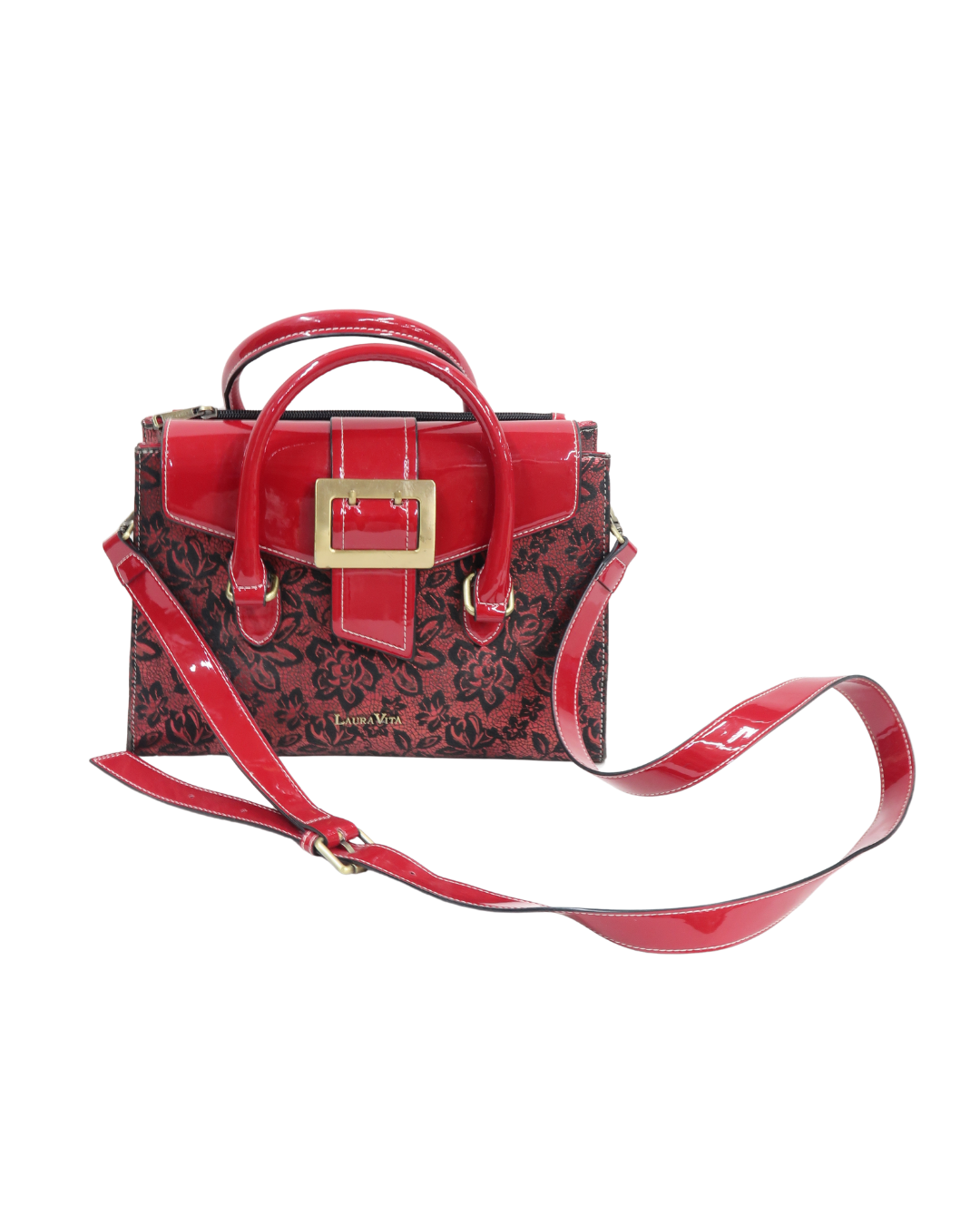 Sac rouge à fleurs noires - Laura Vita