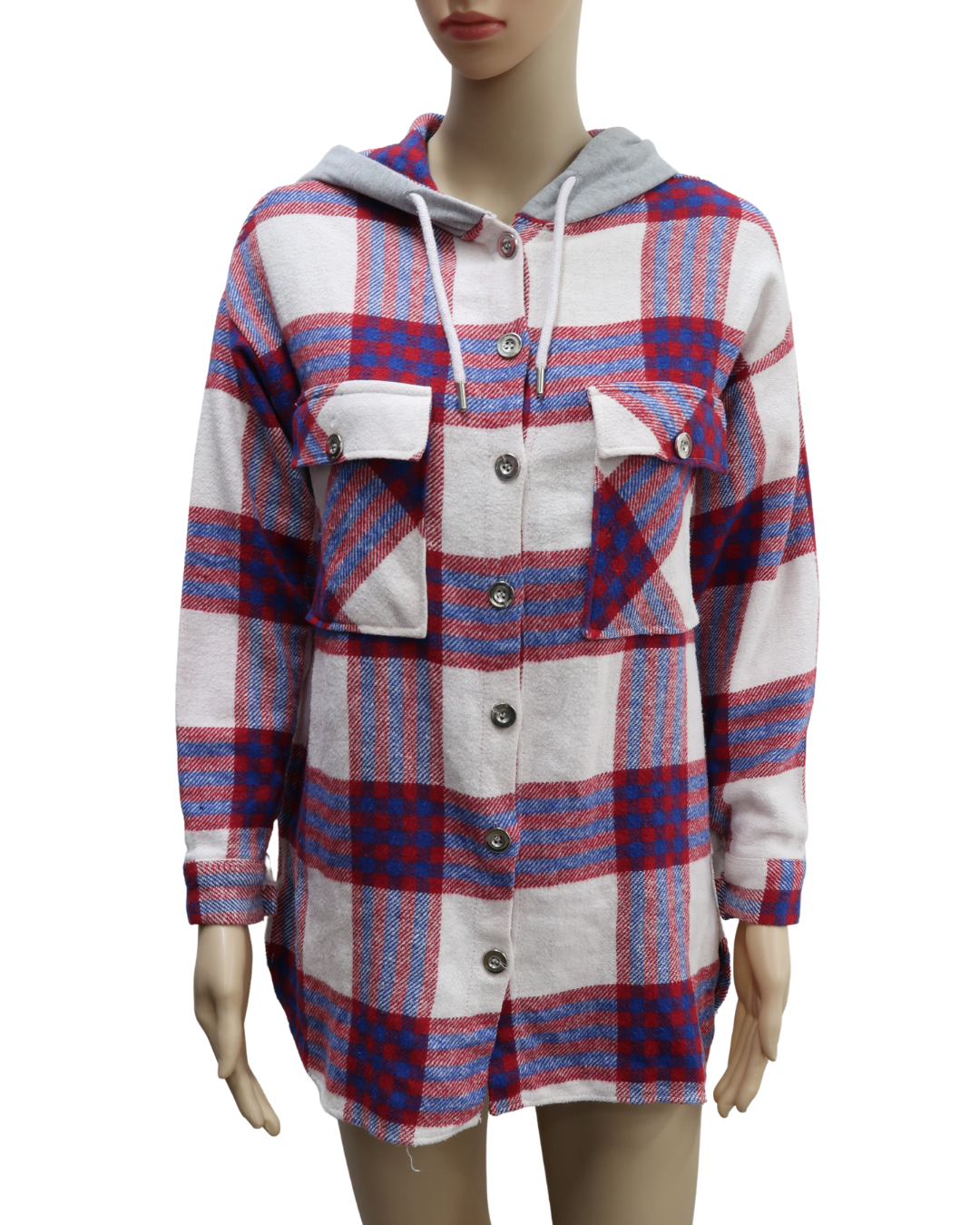 Veste style chemise à capuche et à carreaux crème - Polo Live - S/M