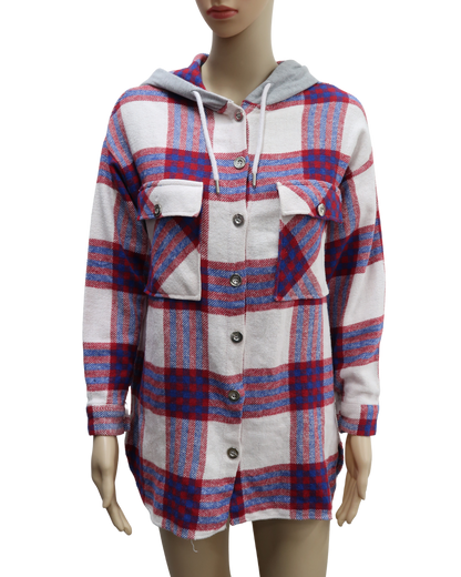 Veste style chemise à capuche et à carreaux crème - Polo Live - S/M