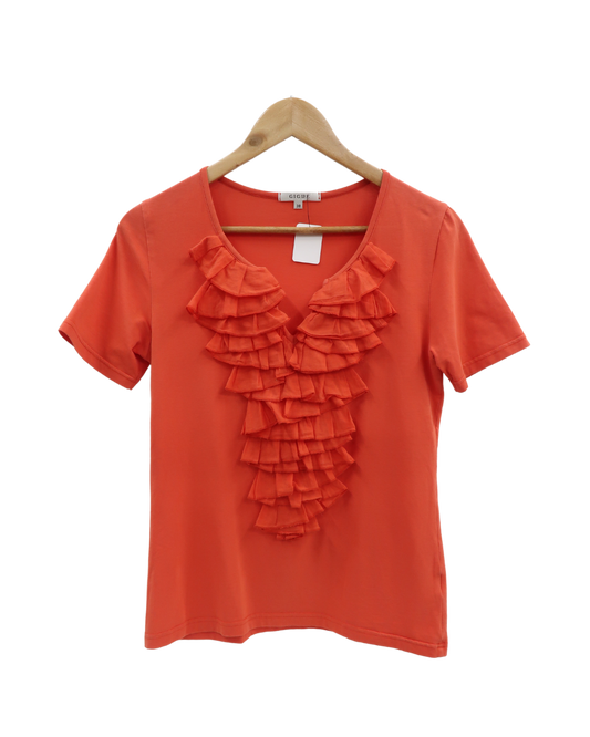 T-shirt orange avec un col froufrou - Gigue - M