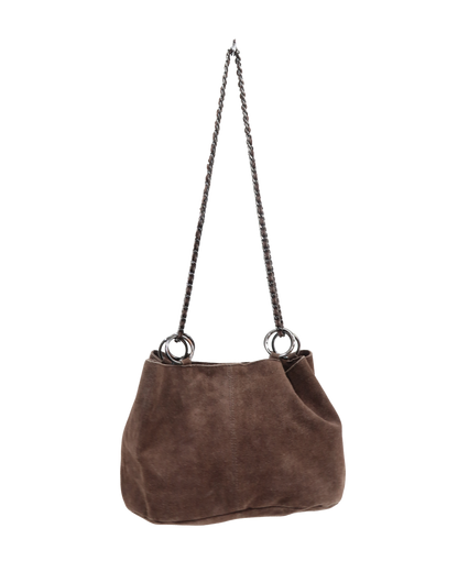 Sac à main marron en cuir et en velour - Vintage addiction