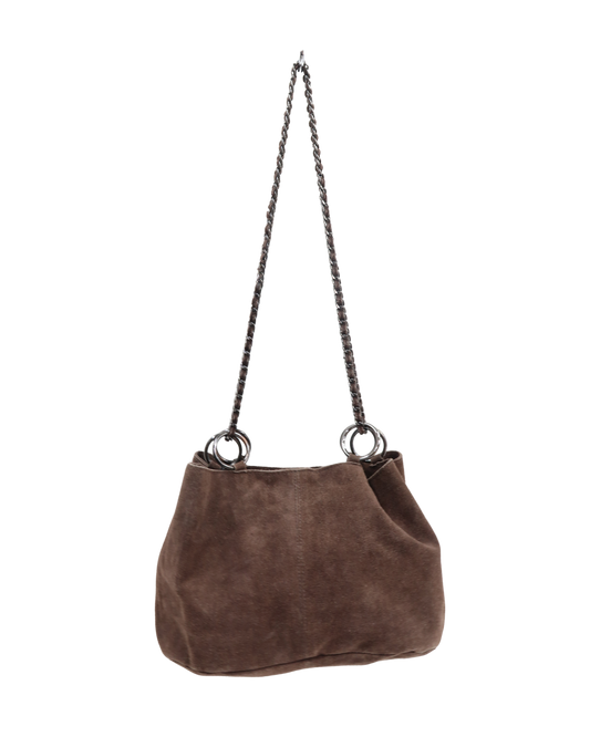 Sac à main marron en cuir et en velour - Vintage addiction