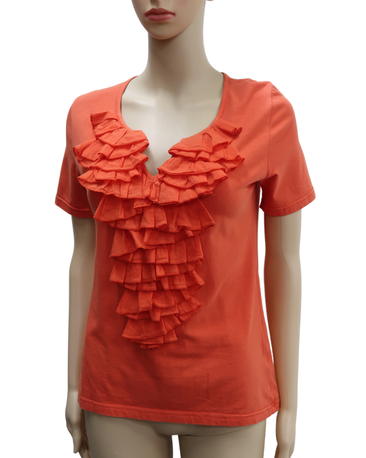 T-shirt orange avec un col froufrou - Gigue - M