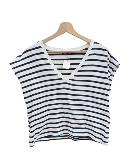 T-shirt marinière à col V - Zara - S