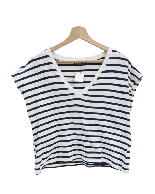 T-shirt marinière à col V - Zara - S