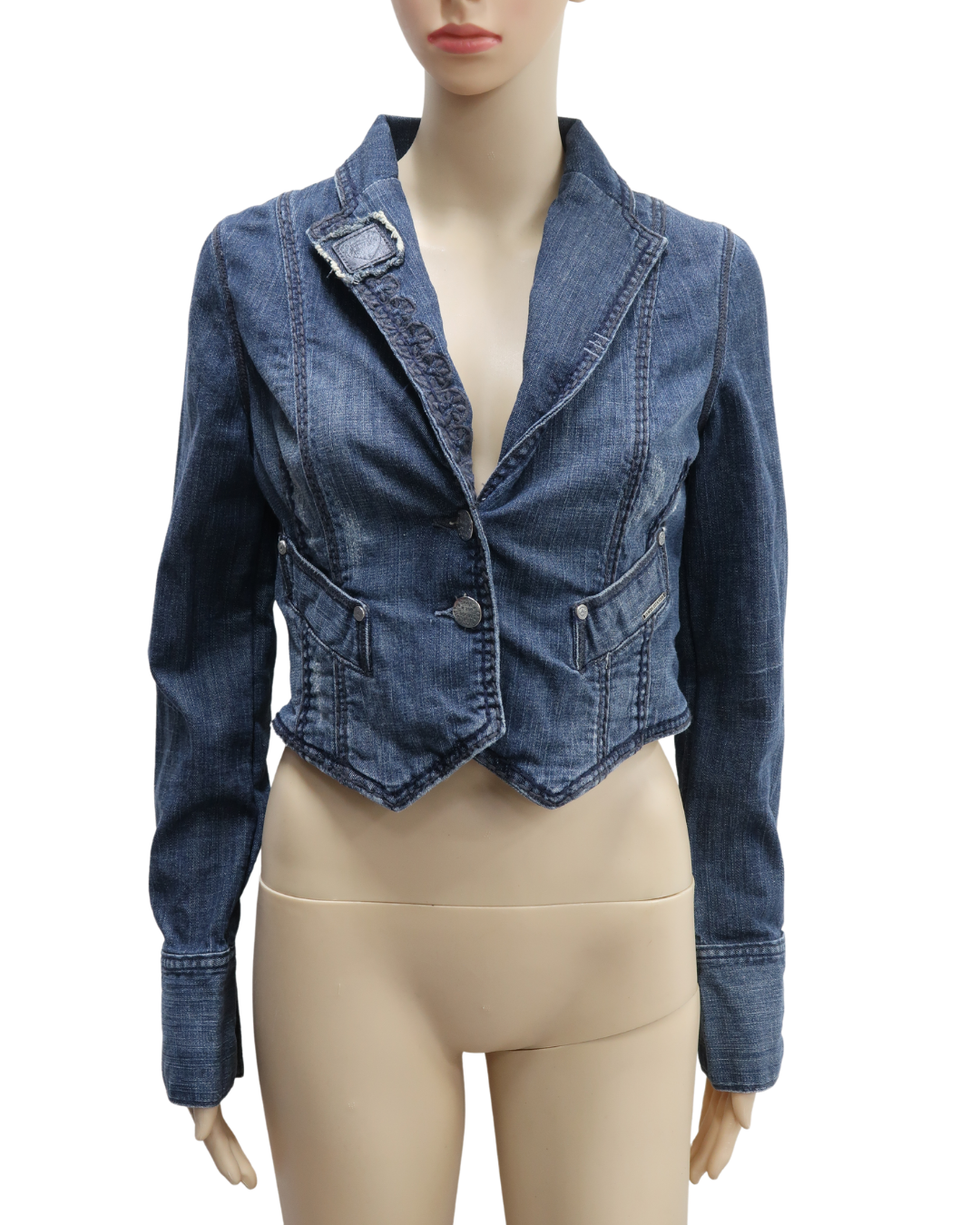 Veste en jean crop bleu foncé vintage - La mode est à vous - M