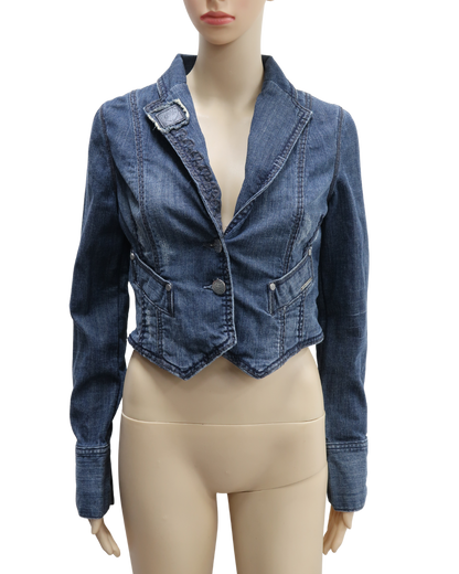 Veste en jean crop bleu foncé vintage - La mode est à vous - M
