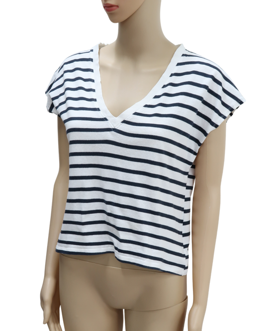 T-shirt marinière à col V - Zara - S