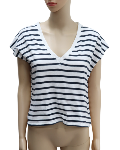 T-shirt marinière à col V - Zara - S