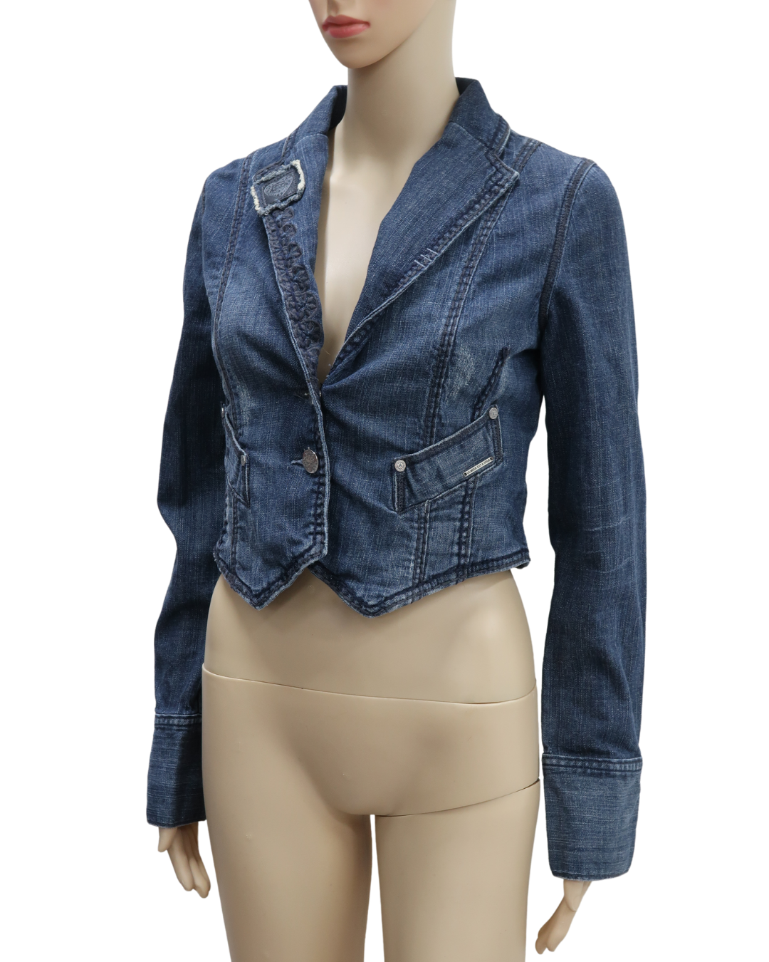 Veste en jean crop bleu foncé vintage - La mode est à vous - M