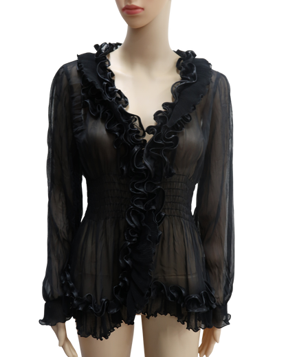 Haut noir drapé & texturé - Luck Star - S/M