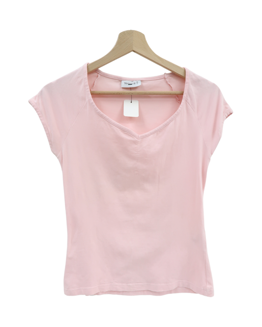T-shirt rose pâle à col V - C&A - S