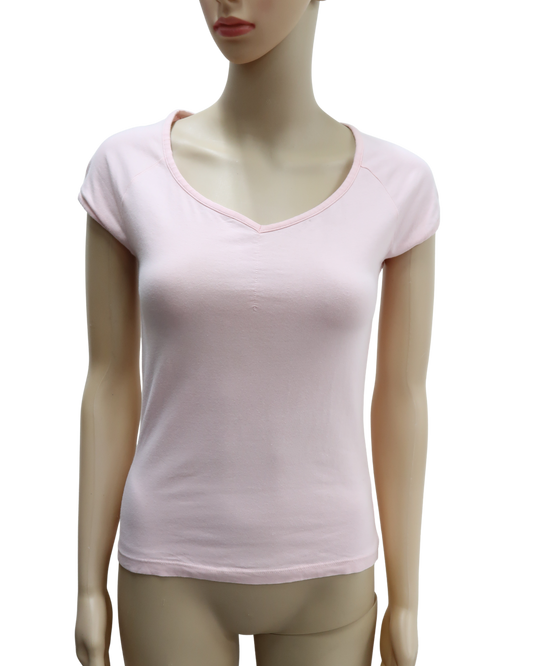 T-shirt rose pâle à col V - C&A - S