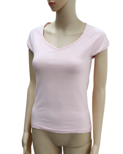 T-shirt rose pâle à col V - C&A - S