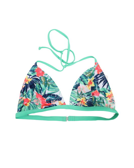 Haut de bikini turquoise & blanc à fleurs - Tissaia - L