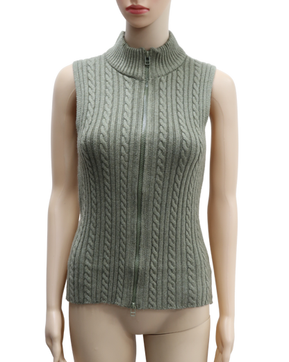Haut en laine khaki sans manches - Pull & Bear - L