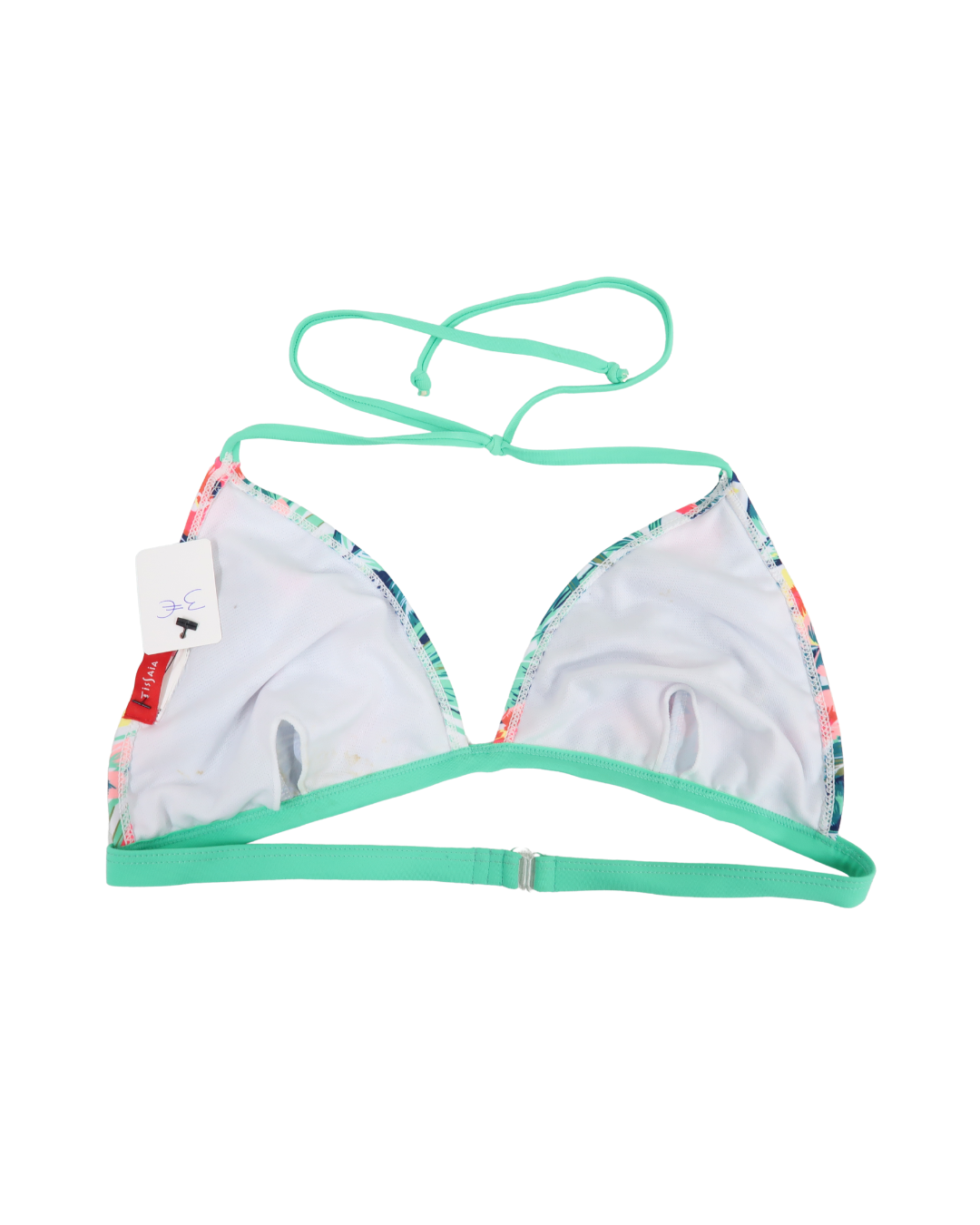 Haut de bikini turquoise & blanc à fleurs - Tissaia - L