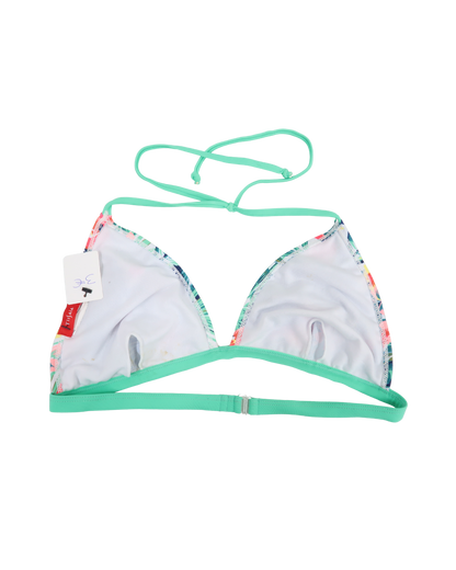 Haut de bikini turquoise & blanc à fleurs - Tissaia - L