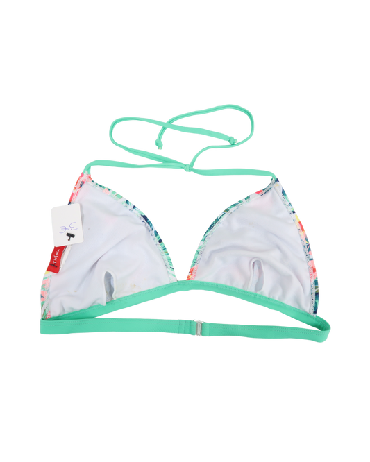Haut de bikini turquoise & blanc à fleurs - Tissaia - L