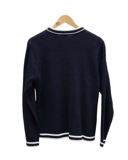 Cardigan en laine bleu marine et blanc - Anne de Lancay - L/XL