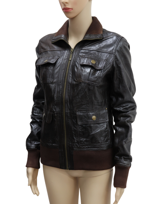 Veste en cuir marron foncée - Bershka - M