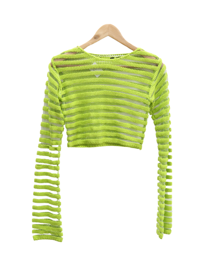 Crop top mesh rayé vert pomme & transparent - XS