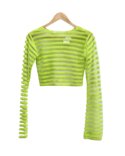 Crop top mesh rayé vert pomme & transparent - XS