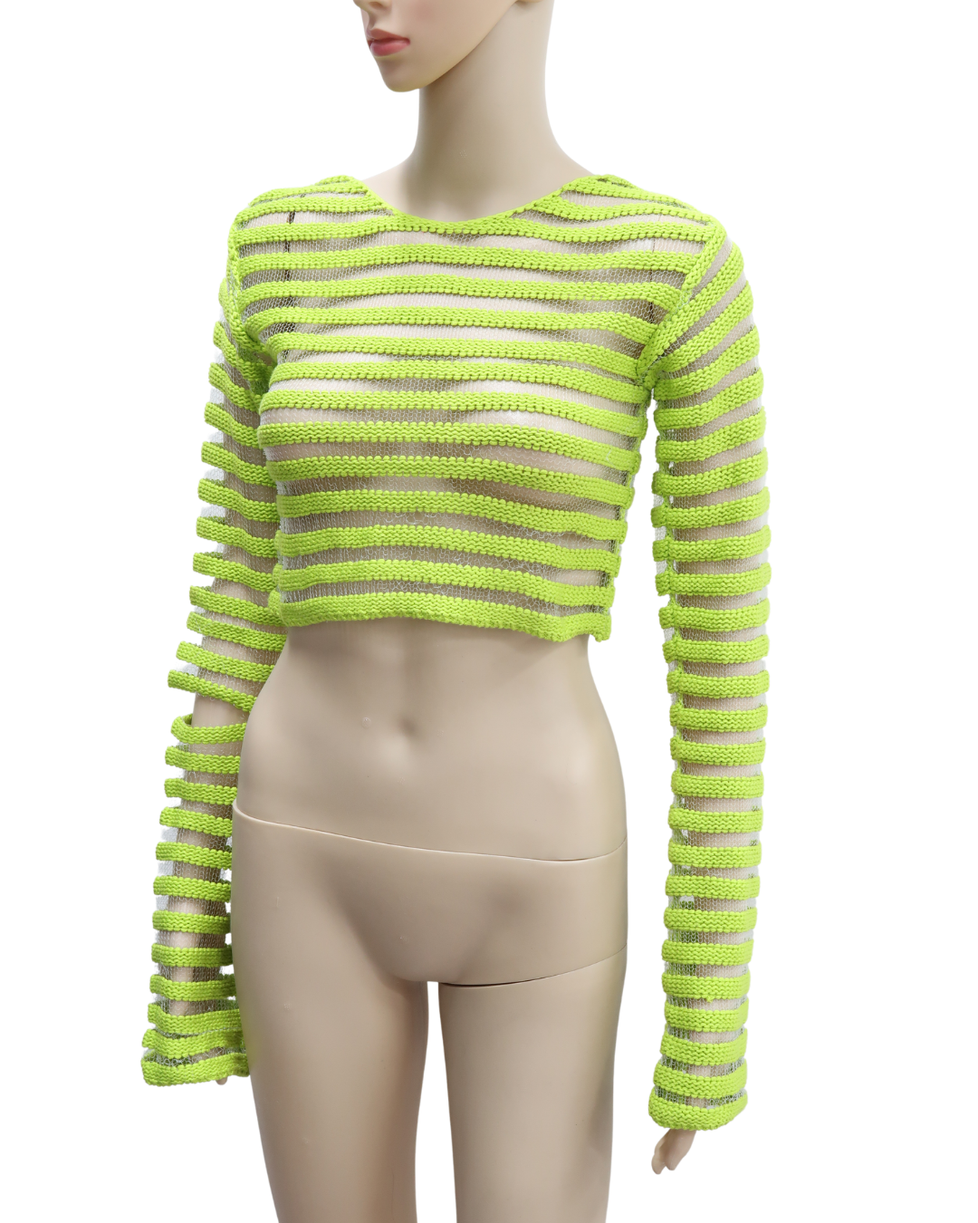 Crop top mesh rayé vert pomme & transparent - XS