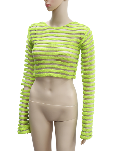 Crop top mesh rayé vert pomme & transparent - XS