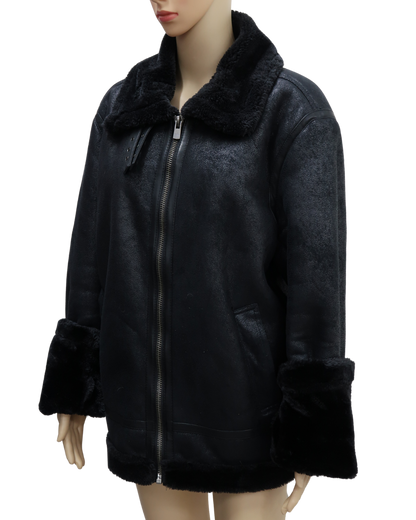 Manteau noire doublée moumoute noire - XL