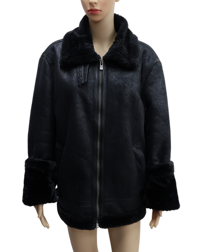 Manteau noire doublée moumoute noire - XL