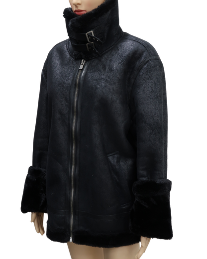 Manteau noire doublée moumoute noire - XL