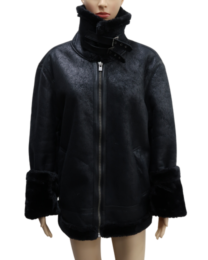 Manteau noire doublée moumoute noire - XL