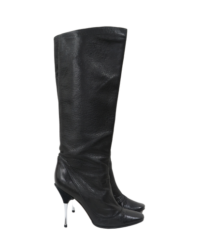 Bottes hautes noires en cuir et à talons aiguilles - Lanvin - 38