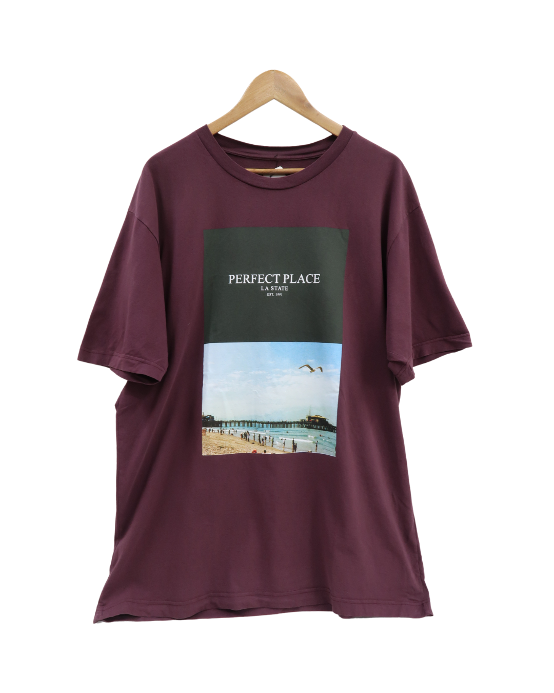 T-shirt à manches courtes bordeaux - Pull&bear - XXL