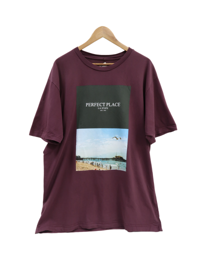 T-shirt à manches courtes bordeaux - Pull&bear - XXL