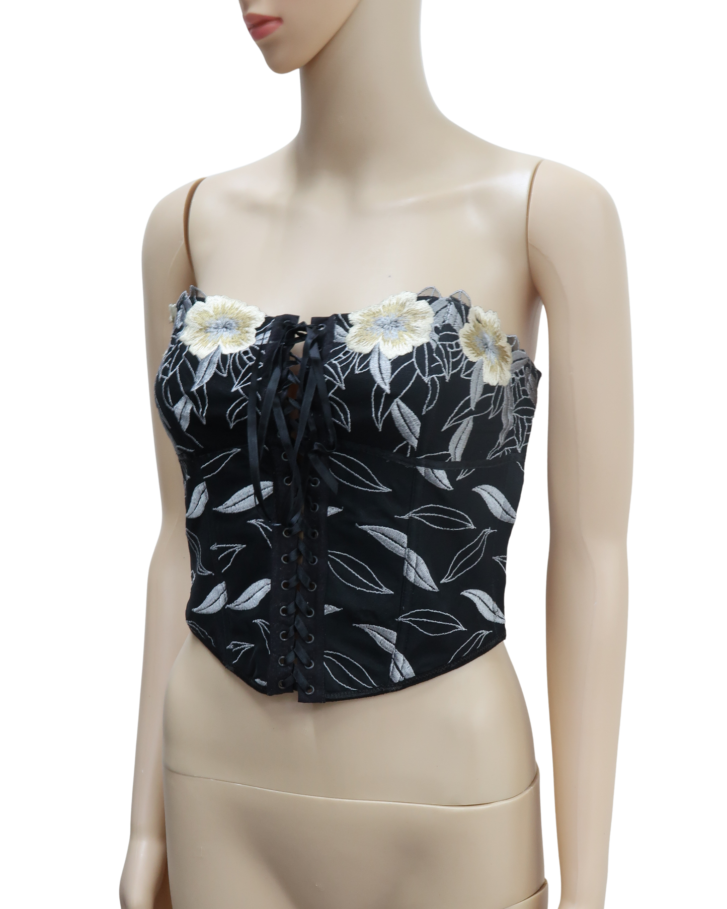 Corset noir à fleurs - M