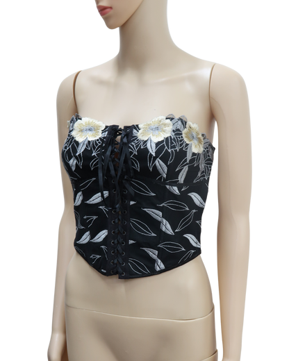 Corset noir à fleurs - M