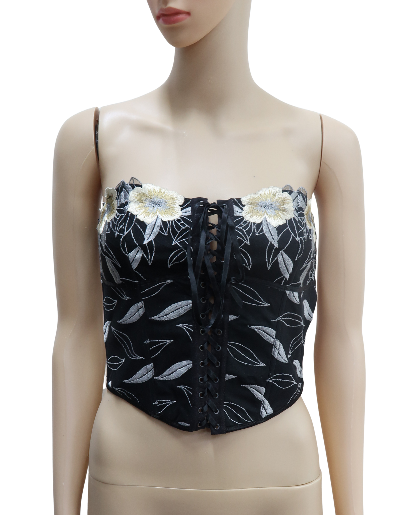 Corset noir à fleurs - M