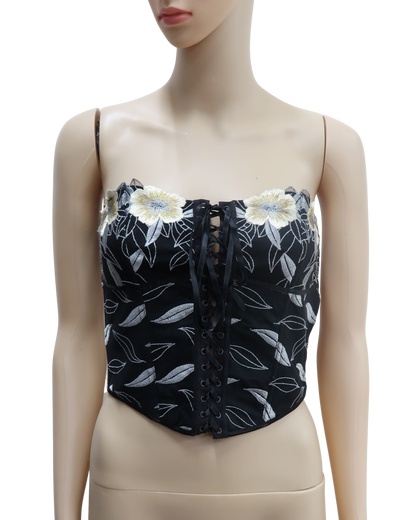 Corset noir à fleurs - M