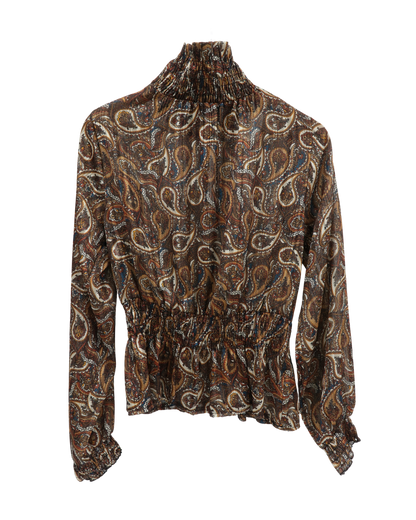 Haut bouffant marron à motif - Bleu Royal - S