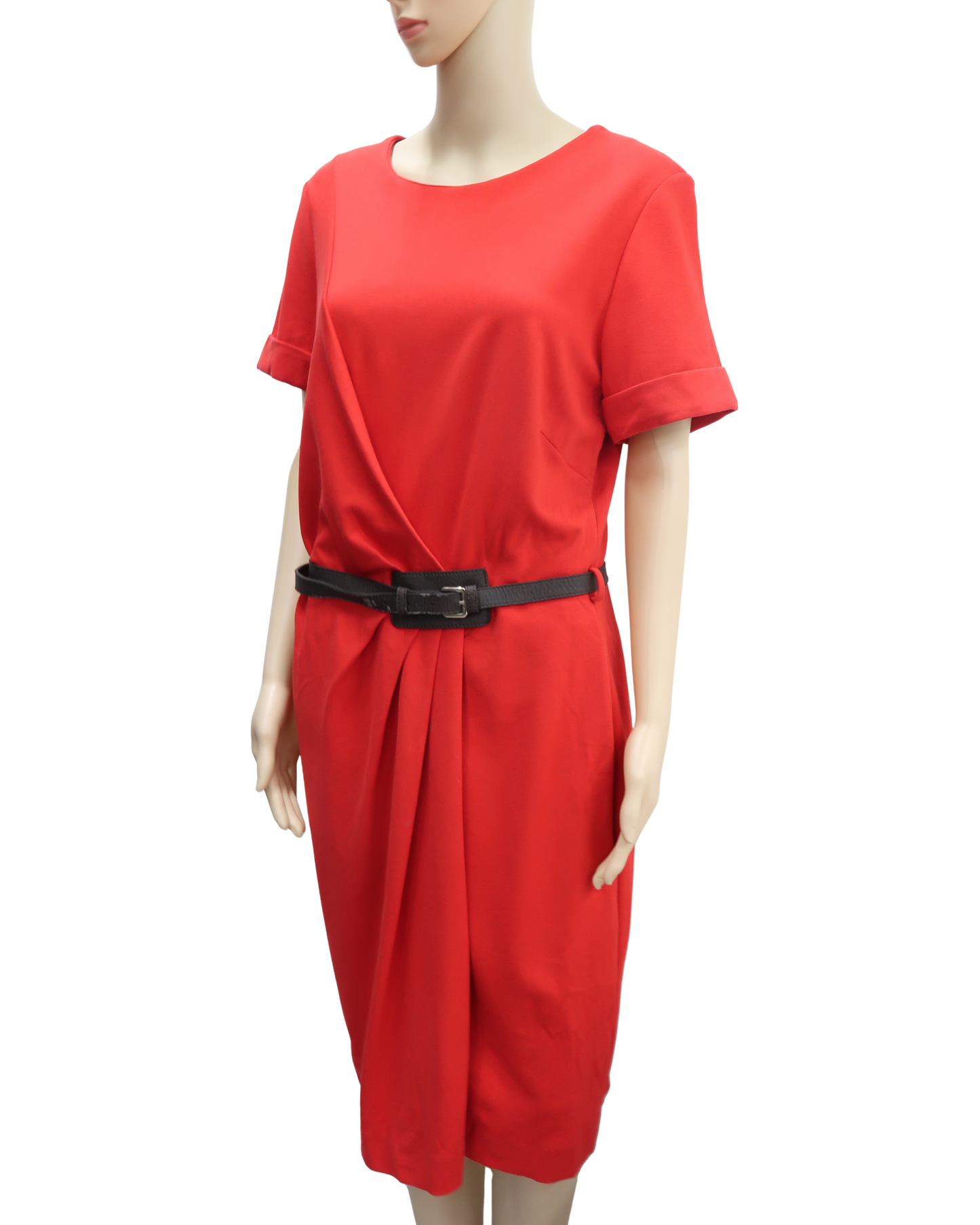 Robe rouge avec une ceinture en cuir marron - Violeta - M
