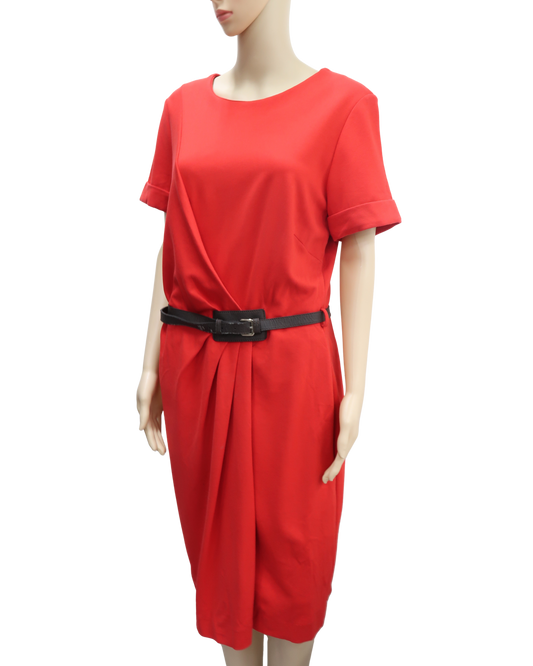 Robe rouge avec une ceinture en cuir marron - Violeta - M