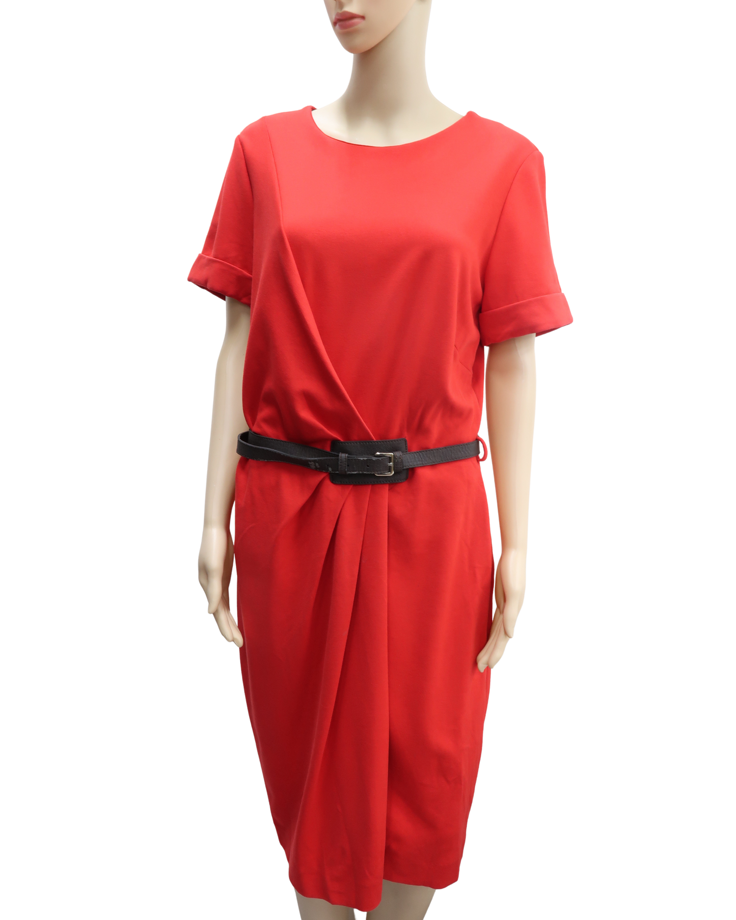 Robe rouge avec une ceinture en cuir marron - Violeta - M