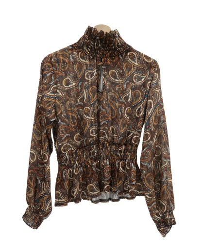 Haut bouffant marron à motif - Bleu Royal - S