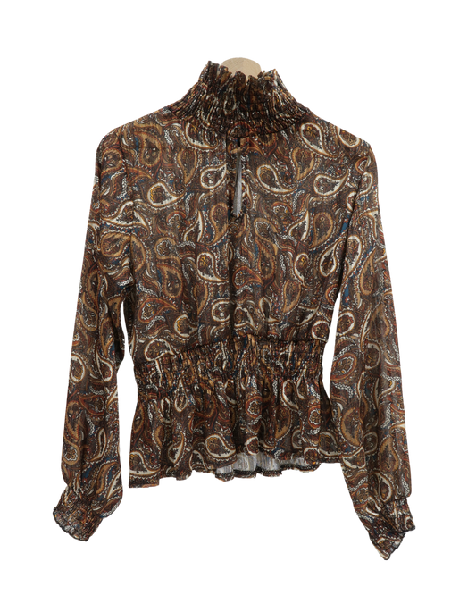 Haut bouffant marron à motif - Bleu Royal - S