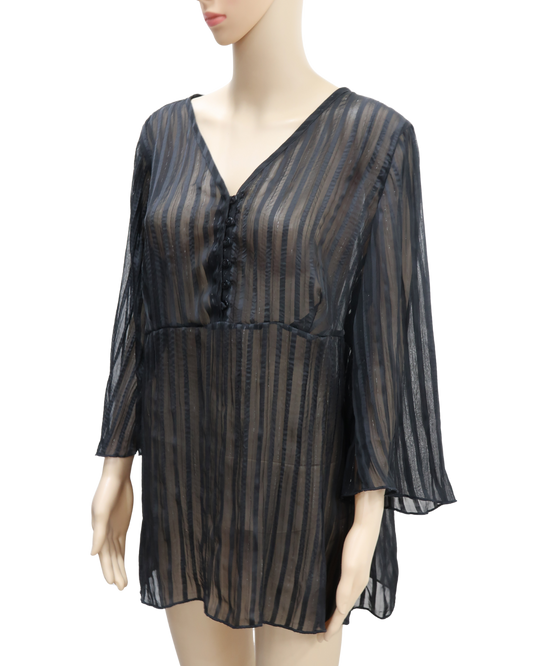 Chemisier rayée noir transparent - Yessica - XL