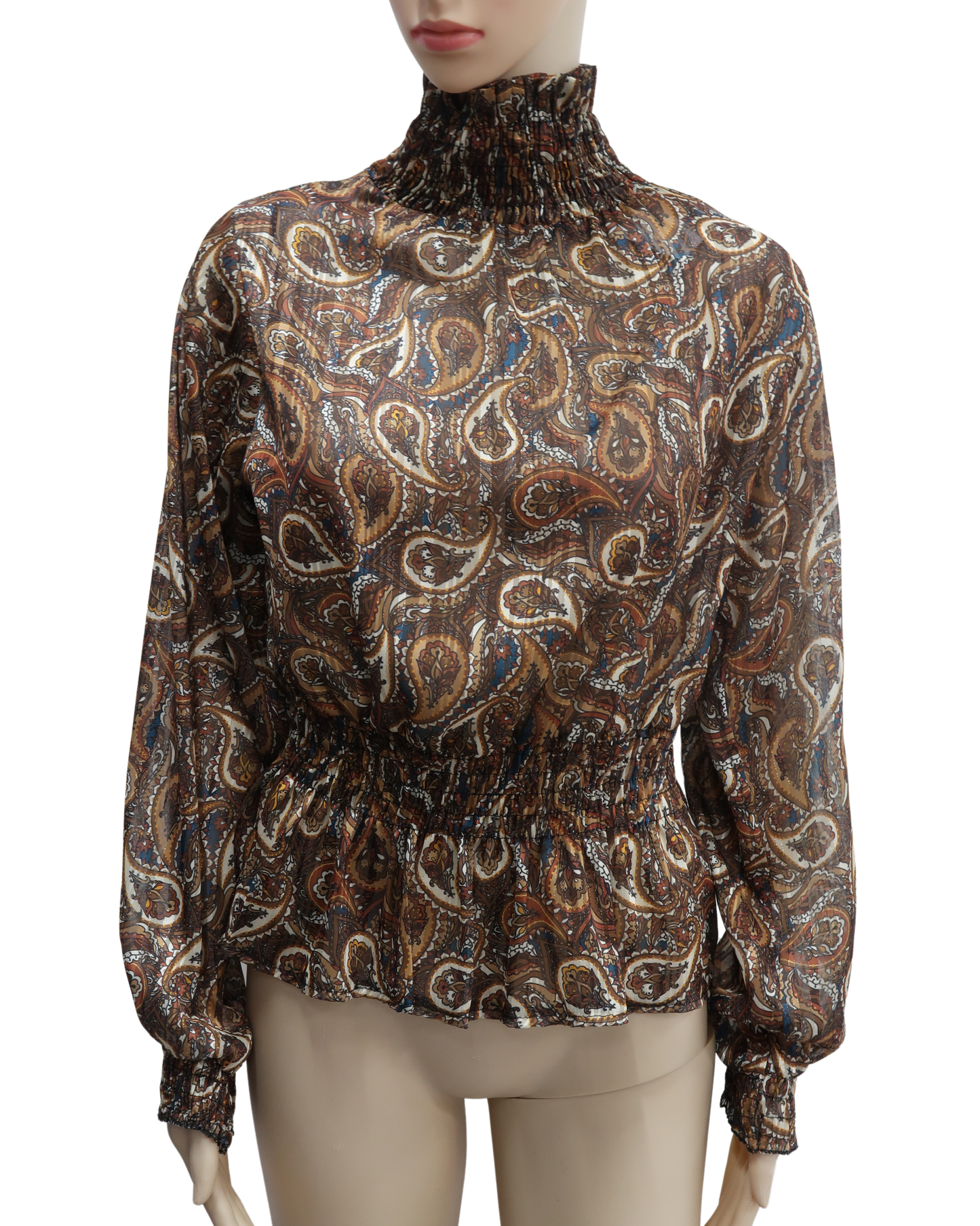 Haut bouffant marron à motif - Bleu Royal - S